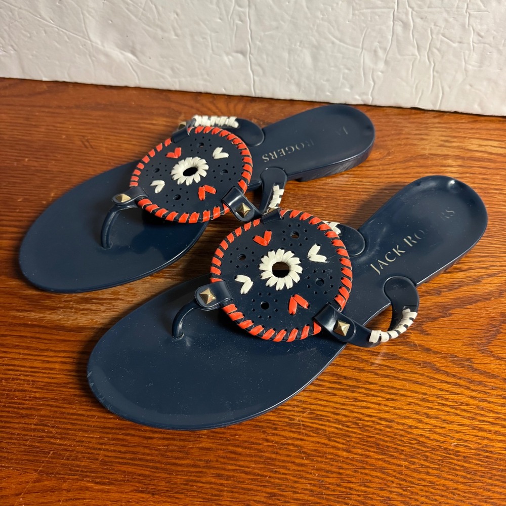 Jack Rogers Georgica Jelly Sandals Navy Blue Orange White Studded Womens 10